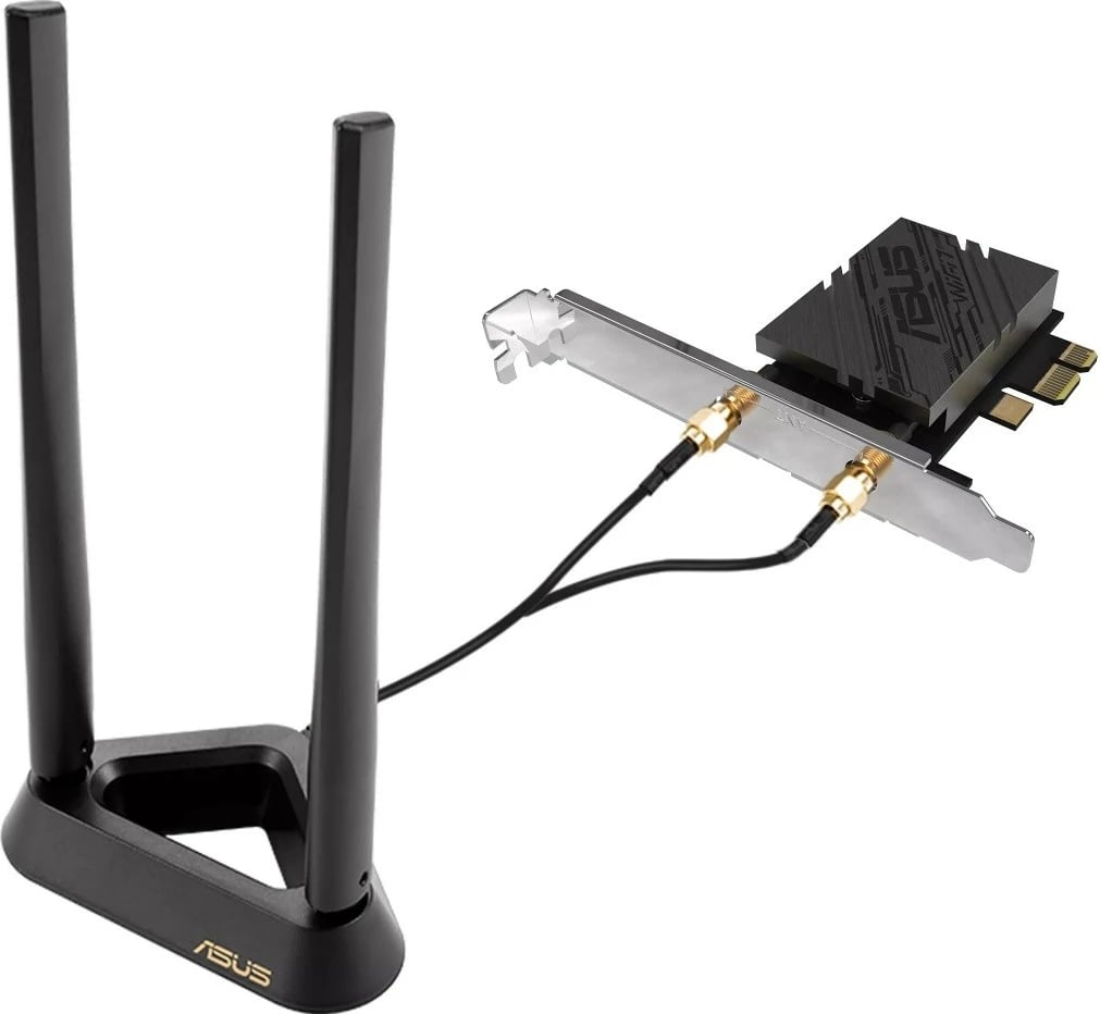 Kartë rrjeti WiFi Asus PCE-BE92BT, PCI-E, WiFi 7, Bluetooth 5.4, me 2 antena të jashtme, e zezë Kartë rrjeti WiFi Asus PCE-BE92BT, PCI-E, WiFi 7, Bluetooth 5.4, me 2 antena të jashtme, e zezë