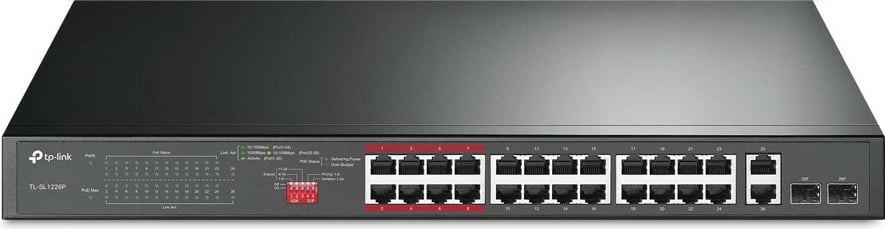 Switch TP-Link 24-Port 10/100Mbps + 2-Port Gigabit, PoE+, Rack 1U