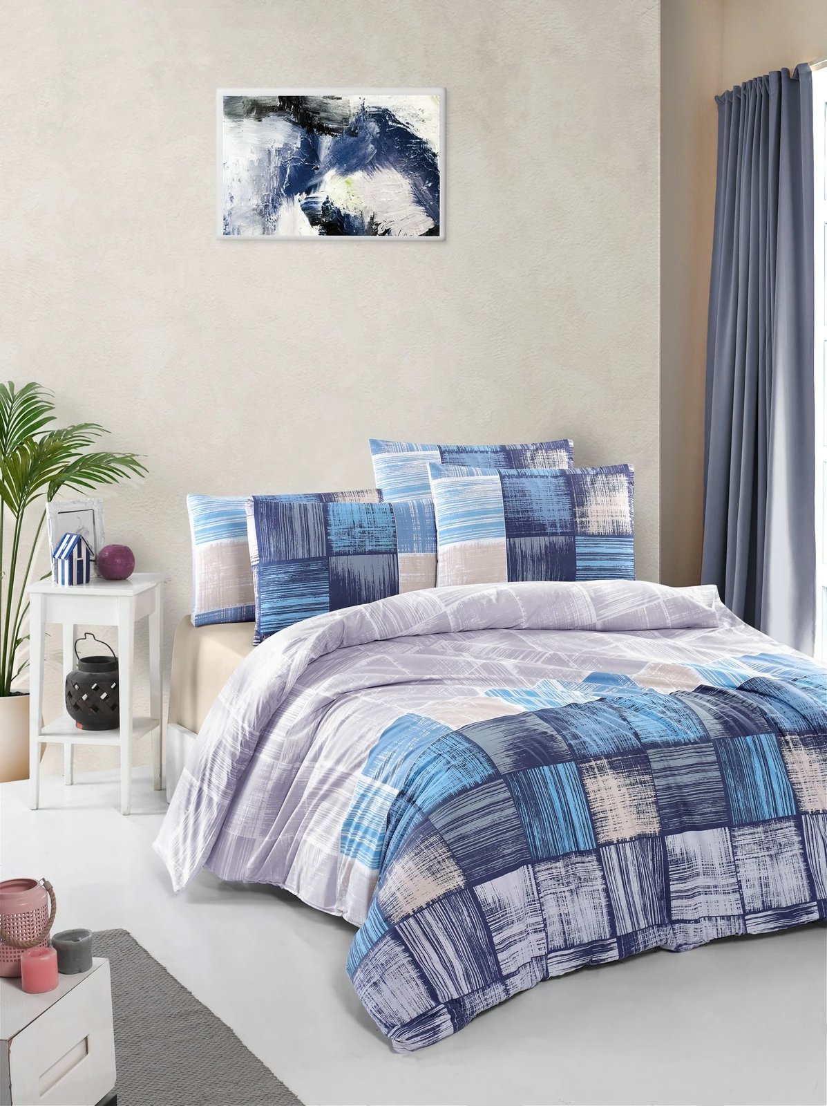 Set mbulesë për jorgan King Ranforce, L'essentiel, Savina, blu/bezhë