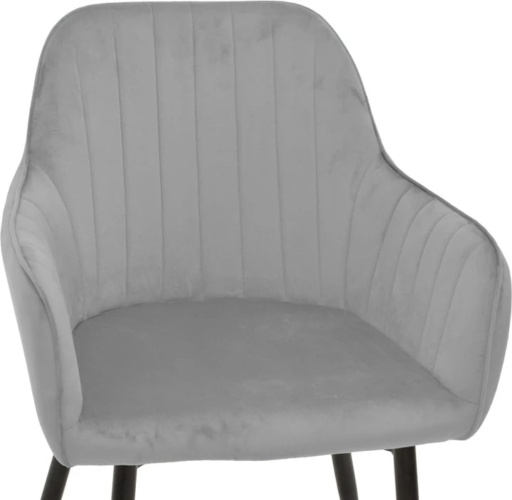 Karrige dore Noor, kadife gri, këmbë metalike të zeza, set prej 2 copash, 58x58x86cm