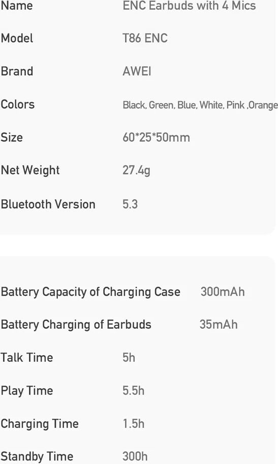 Kufje Me Bluetooth AWEI T86 ENC (Bardhë)