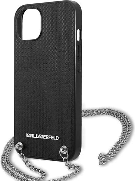 Mbështjellës Karl Lagerfeld Leather Textured and Chain për iPhone 13/14/15 6.1", Zi