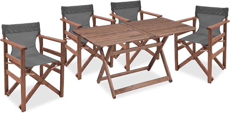 Set Retto për tavolinë me karrige, 5 copë, dru ahu, ngjyrë arre-gri e errët, 120x75x71cm