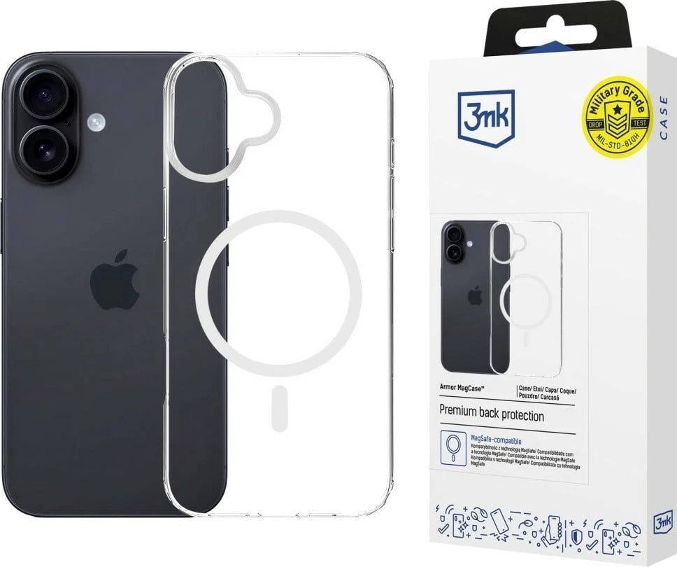 Mbështjellës 3MK Armor MagCase për iPhone 16 Plus, MagSafe, Transparent