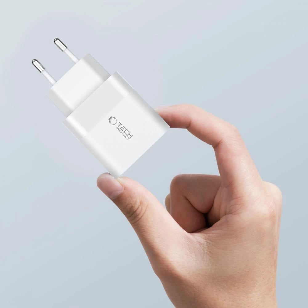 Karikues rrjeti Tech-Protect C20W me 2 porta USB-C, 20W, i bardhë