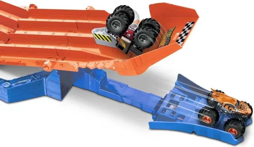 Set garash me pista dhe makina Hot Wheels Monster Trucks JFR07, 1:64, Multikolor, 2 copë