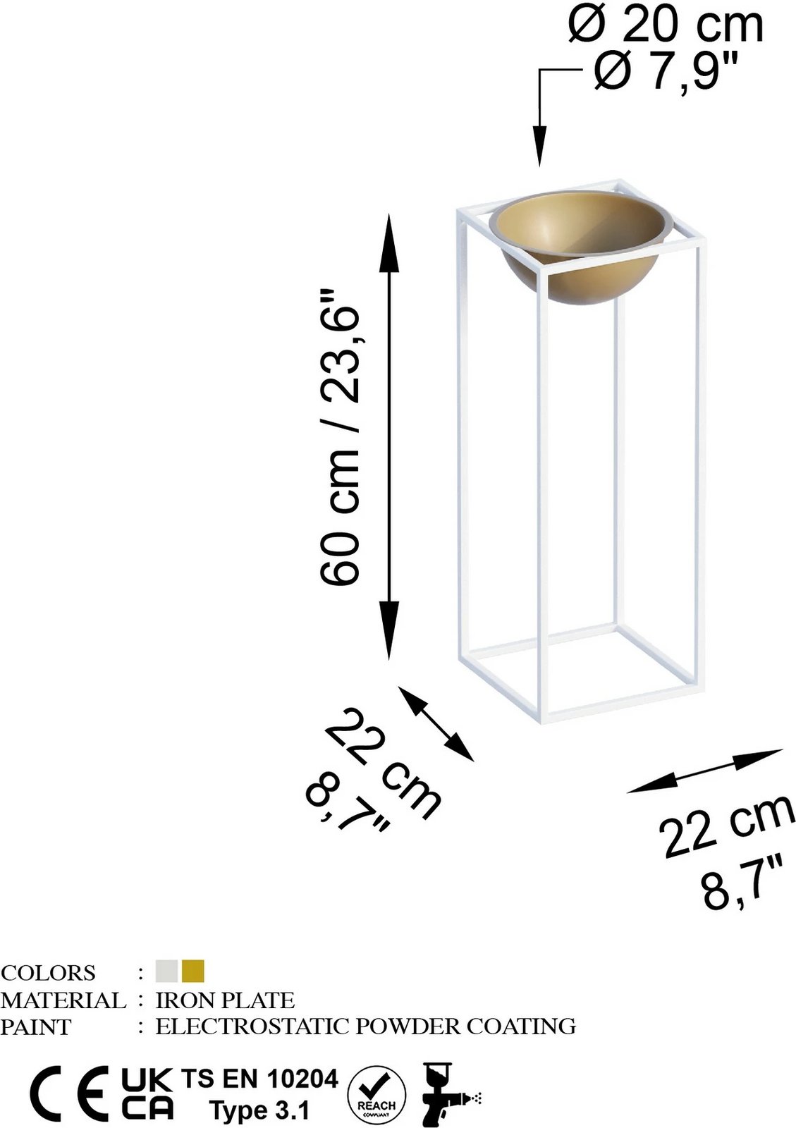 Vazo dekorative, e bardhë dhe ari, GED-021-C