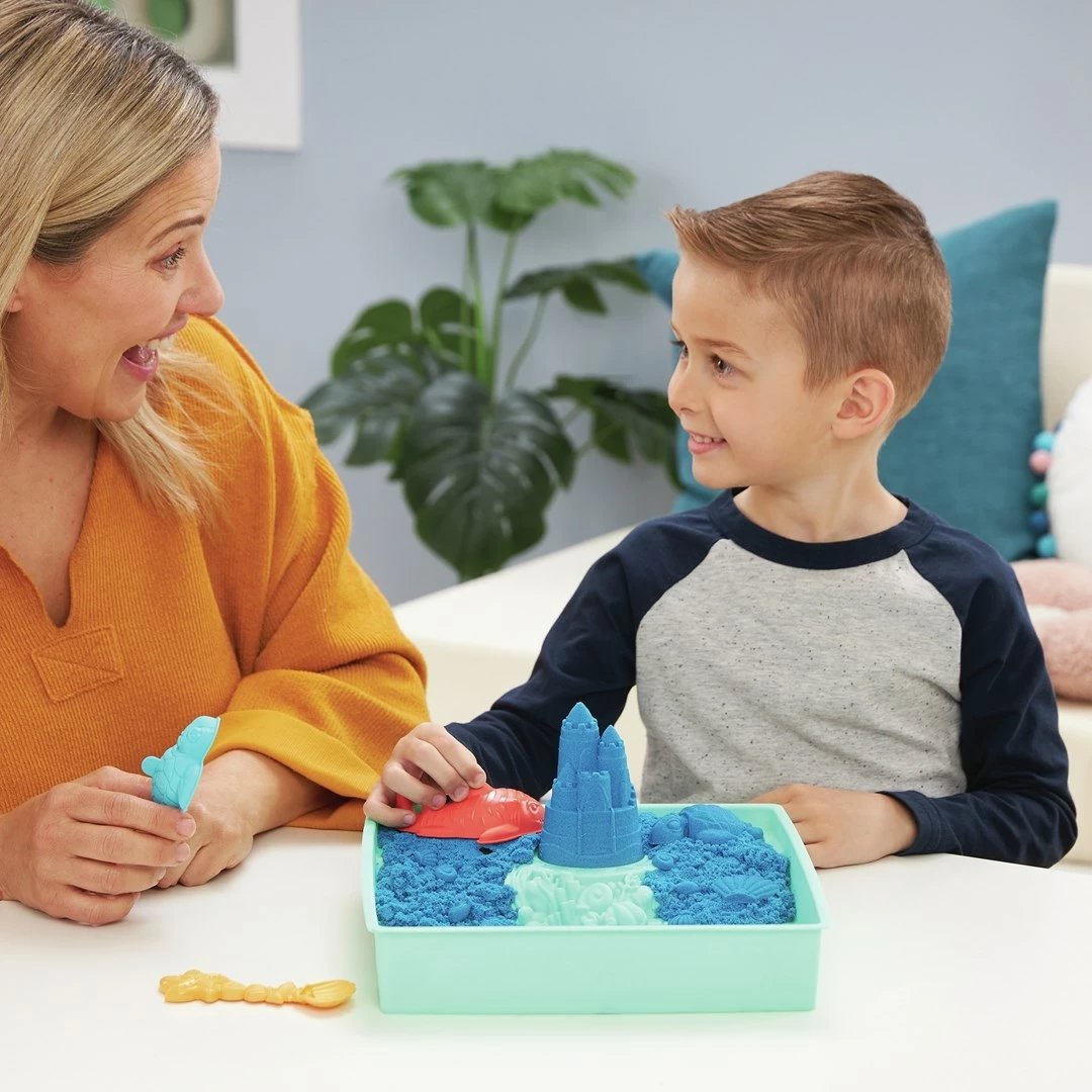 Set rërë kinetike SPIN MASTER, 1 lb, me vegla dhe forma, Blu