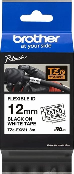 Kasetë etiketuese Brother TZe-FX231, 12mm, e zezë mbi të bardhë, 8m