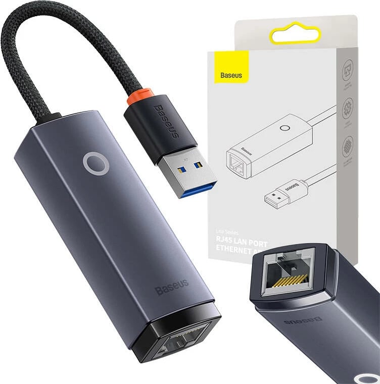 Adapter rrjeti Baseus Lite Series WKQX000113, USB në RJ45, 1000 Mbps, Gri