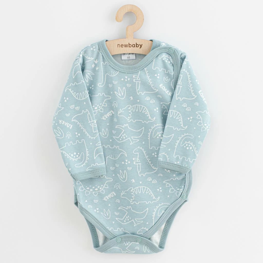 Body bebe me mëngë të gjata, New Baby Classic II dino, 100% pambuk, madhësia 50, ngjyrë mint