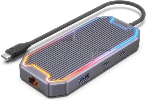 Hub Unitek me USB-C, HDMI, RJ45 dhe audio 3.5mm, gri