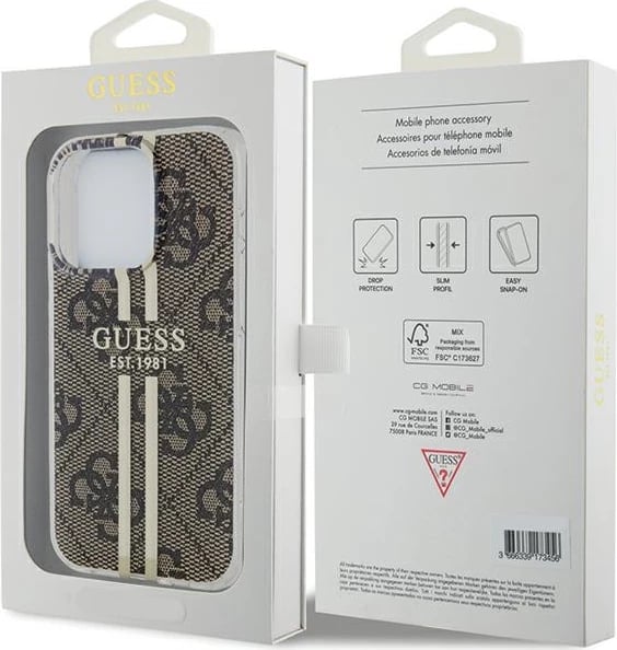 Mbështjellës Guess IML 4G Gold Stripe për iPhone 15 Pro Max, kafe