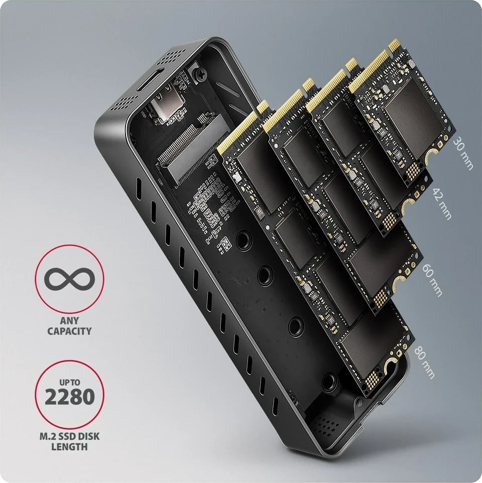 Kasë SSD AXAGON EEM2-20G, USB-C 3.2, M.2, E zezë Kasë SSD AXAGON EEM2-20G, USB-C 3.2, M.2, E zezë