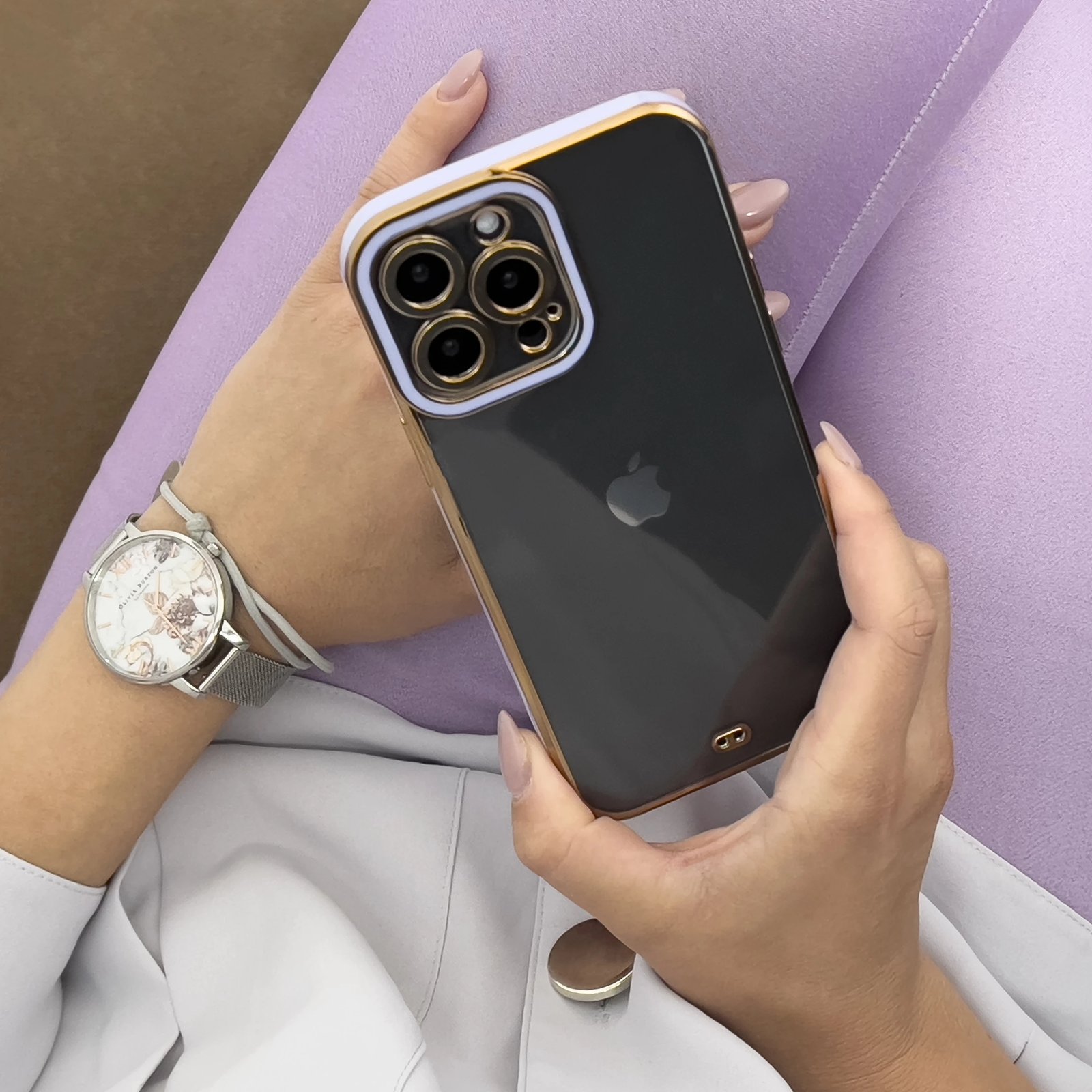 Mbështjellës Hurtel për Samsung Galaxy A13 5G, TPU, Bardhë me kornizë ari
