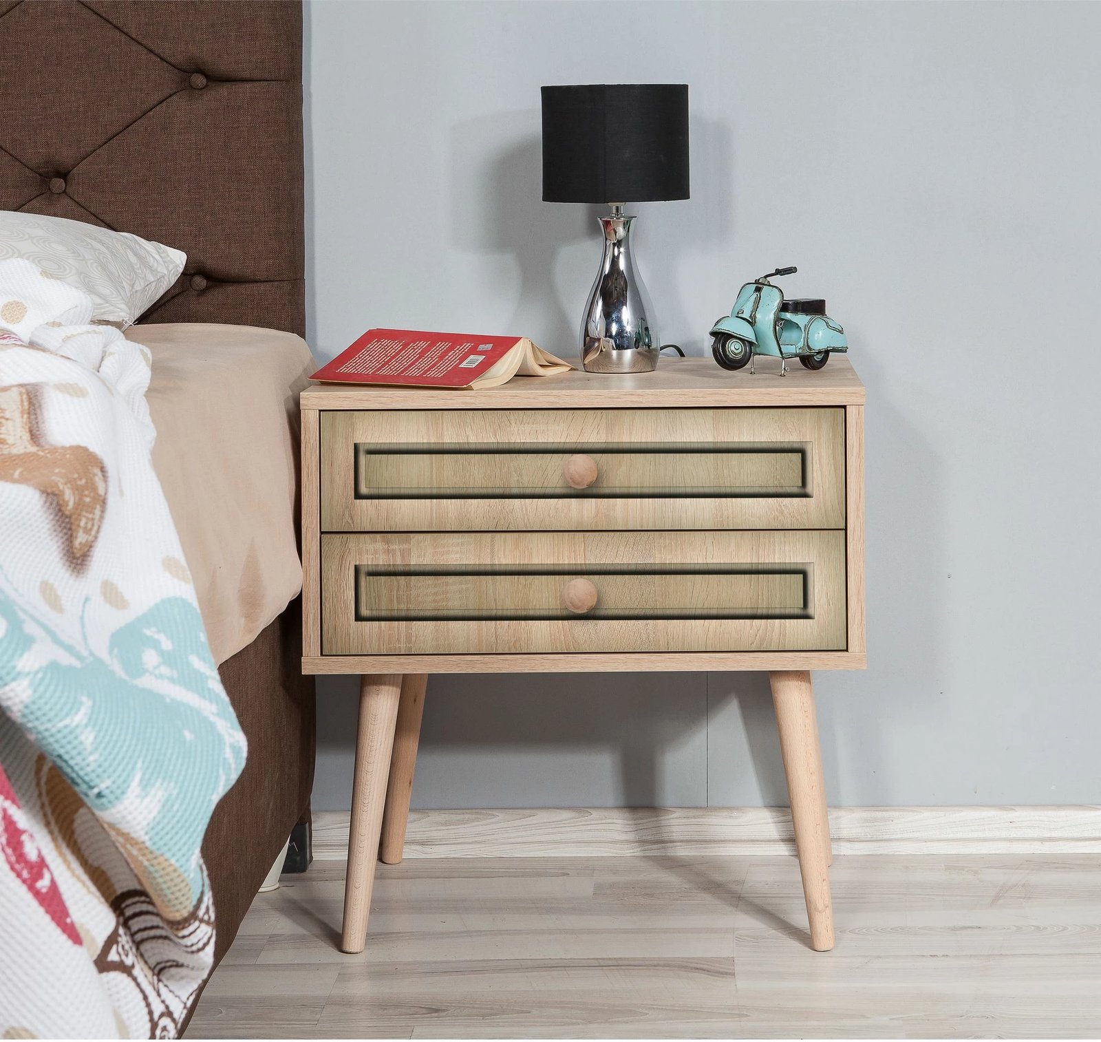 Komodinë nate Skye Decor, dy sirtarë, sonoma oak, 60x61x40cm