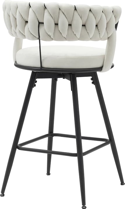 Karrige për bar Erosa, kadife bezhë, këmbë metali të zeza, 58x55x90cm