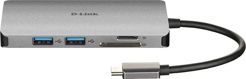 Hub USB-C D-Link DUB‑M810, 8‑në‑1, HDMI/Ethernet/Card Reader/Power Delivery, Alumin, Argjendtë
