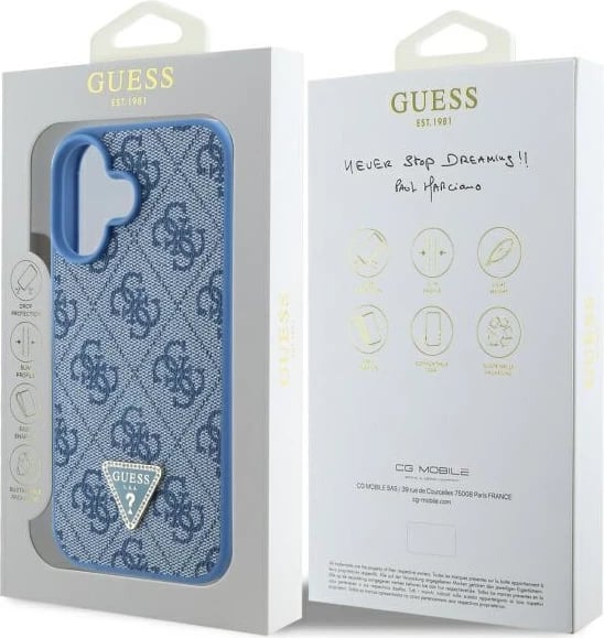 Mbështjellës Guess Hardcase Leather 4G Triangle Strass për iPhone 16, MagSafe, Kaltër Mbështjellës Guess Hardcase Leather 4G Triangle Strass për iPhone 16, MagSafe, Kaltër