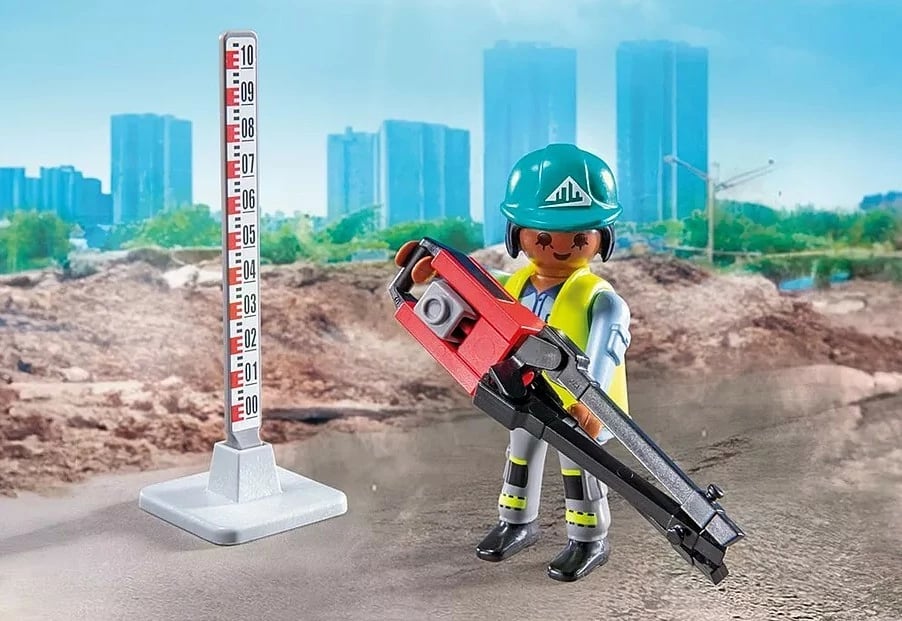 Set lodrash ndërtimi Playmobil Action Heroes 71751 me 2 figurina dhe makinë asfaltuese, 43 pjesë