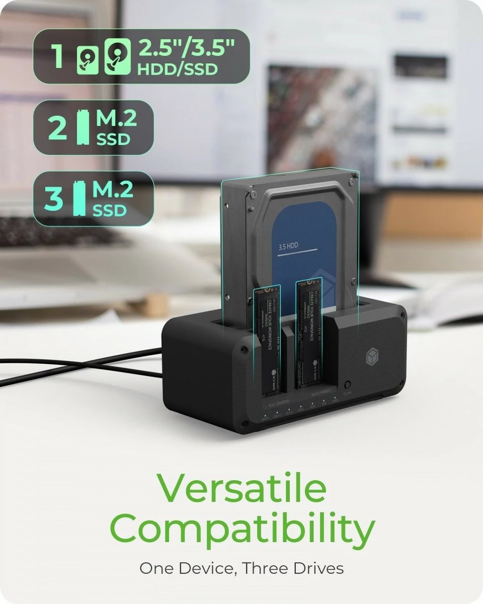 Stacion klonimi dhe docking IcyBox IB-2924MSCL-C31, 3 slote, USB 3.2, i zi