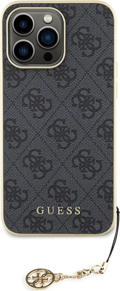 Mbështjellës Guess 4G Charms për iPhone 15 Pro Max, Gri