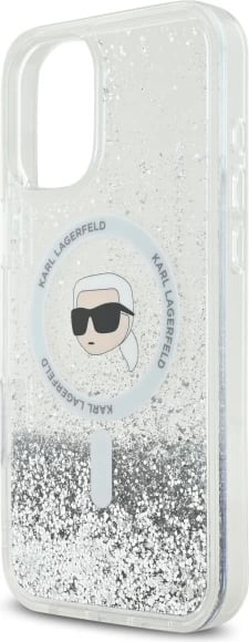 Mbështjellës Karl Lagerfeld Liquid Glitter Karl Head MagSafe për iPhone 16, Transparent