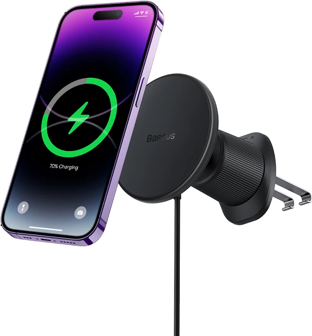 Mbajtës magnetik Baseus CW01 për iPhone, karikues wireless 15W, për grilë ventilimi, i zi