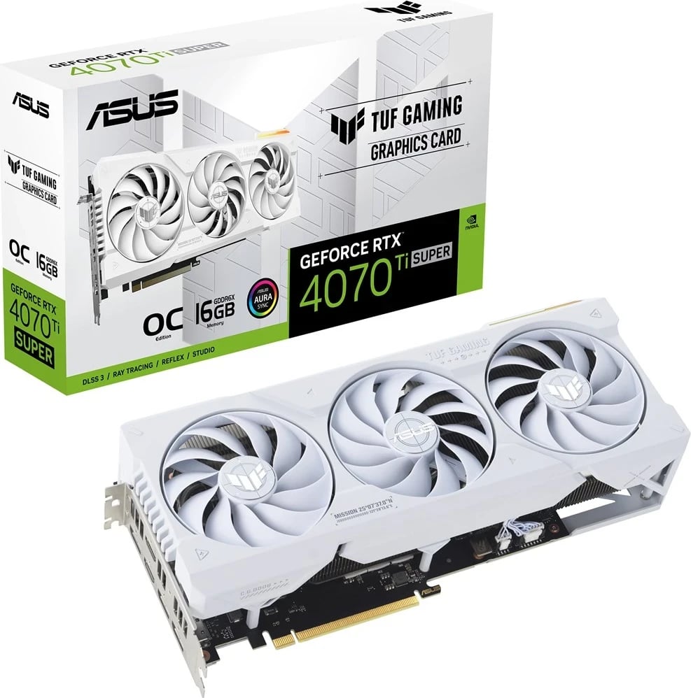 Kartë Grafike ASUS TUF Gaming TUF-RTX4070TIS-O16G-WHITE-GAMING, NVIDIA GeForce RTX 4070 Ti SUPER, 16 GB GDDR6X, e bardhë Kartë Grafike ASUS TUF Gaming TUF-RTX4070TIS-O16G-WHITE-GAMING, NVIDIA GeForce RTX 4070 Ti SUPER, 16 GB GDDR6X, e bardhë