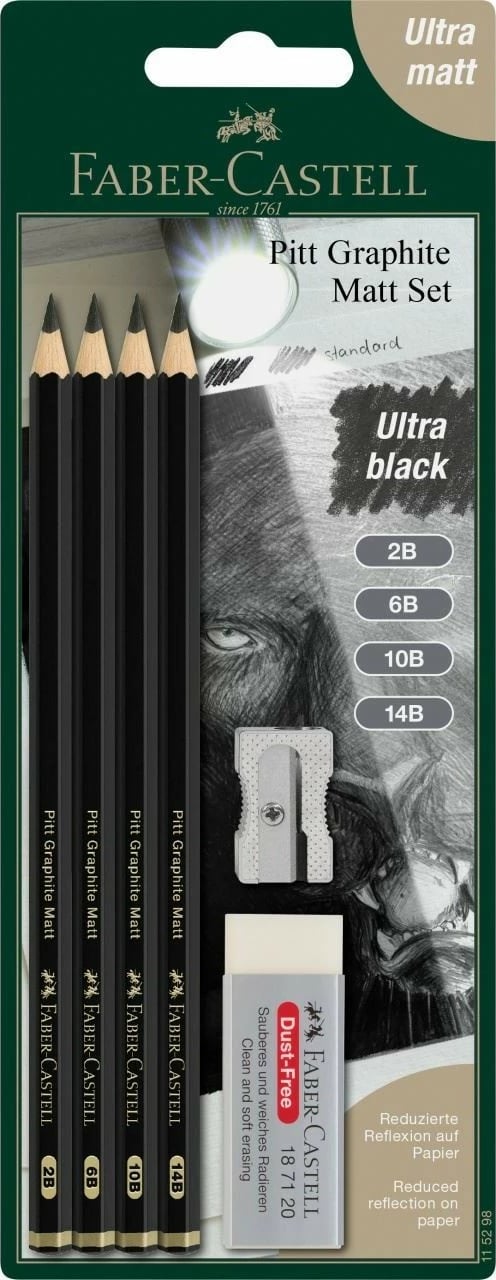 Set lapsa grafiti Faber-Castell Pitt Graphite Matt, 4 copë, ultra black