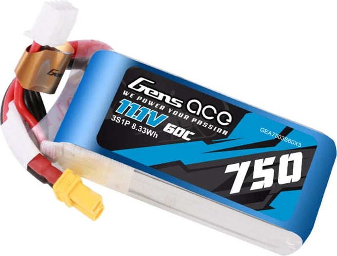 Bateri LiPo Gens Ace GEA7503S60X3, 750mAh, 11.1V, 60C, XT30, Blu