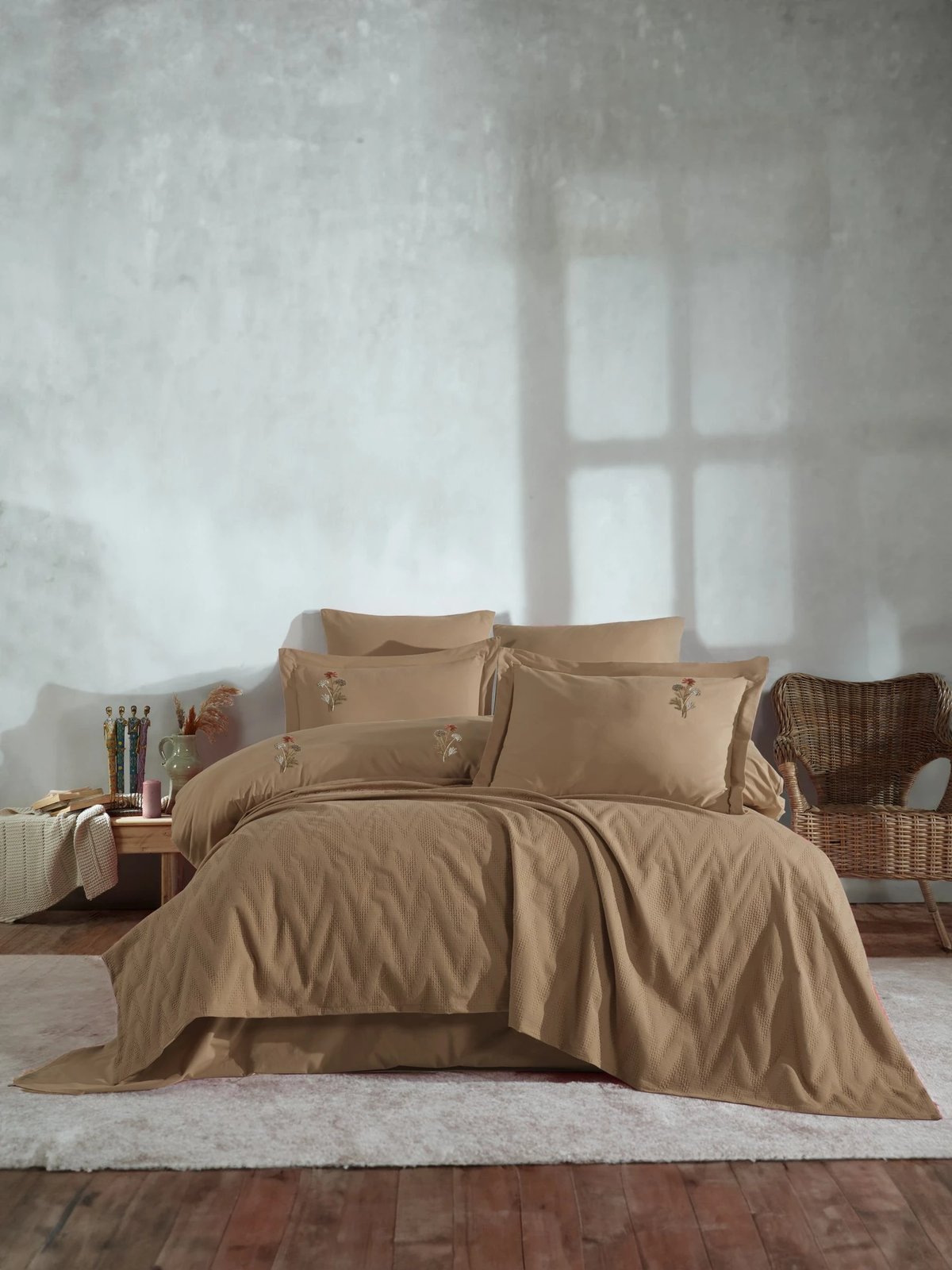 Set mbulesash për shtrat dopio, Noris, ngjyrë mustard