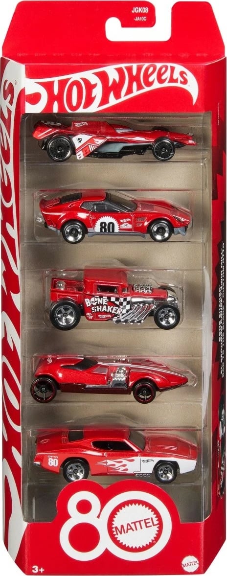 Set vetura lodër, Hot Wheels JGK08 Mattel 80th Anniversary 5-Pack, shkallë 1:64, metal, shumëngjyrëshe, set 5 copë