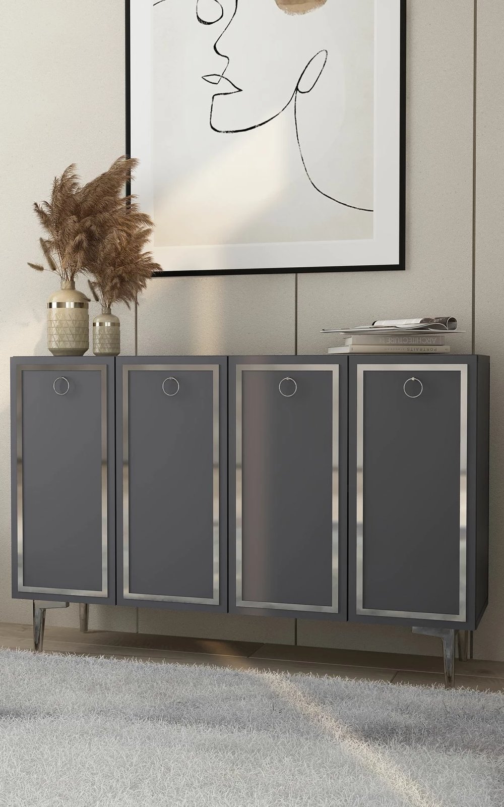 Konsol Skye Decor, ngjyrë antracit dhe argjendi, KM120