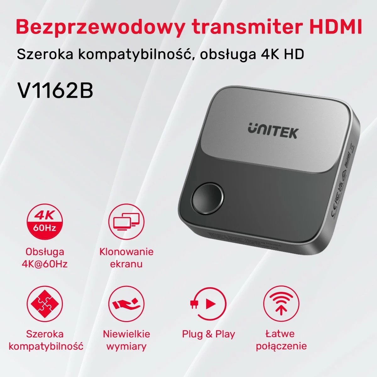 Transmiter HDMI pa kabëll Unitek, 4K 60Hz, ngjyrë zi-gri
