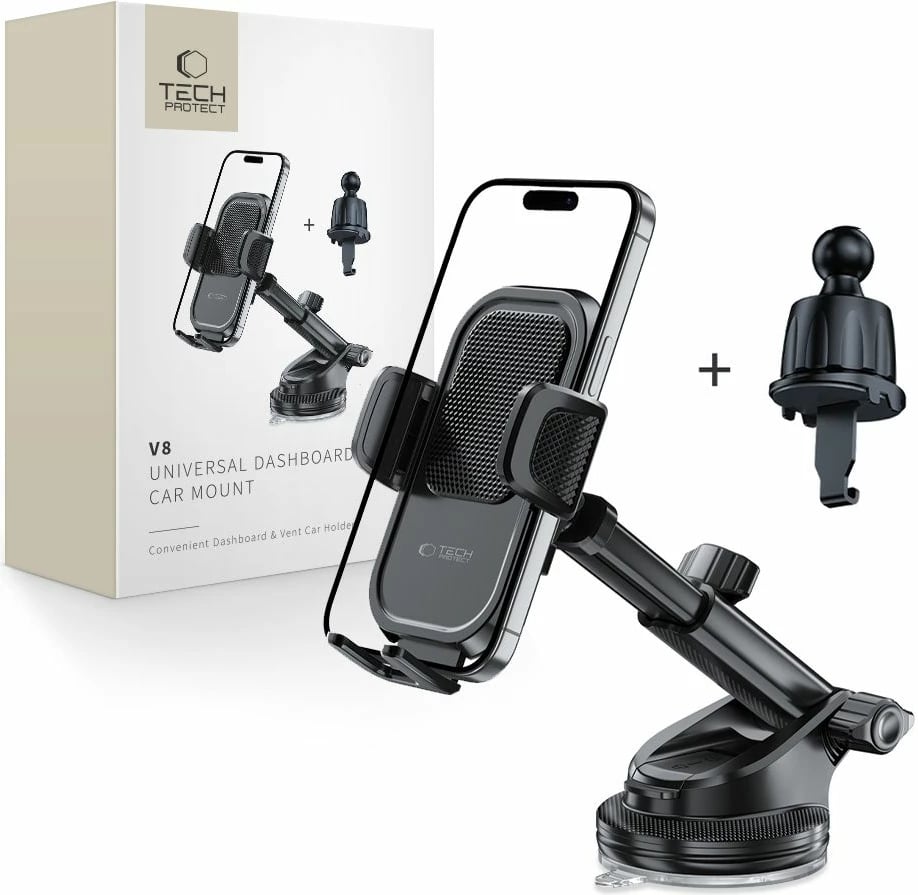 Mbajtës për celular Tech-Protect V8, universal, për veturë, i zi Mbajtës për celular Tech-Protect V8, universal, për veturë, i zi
