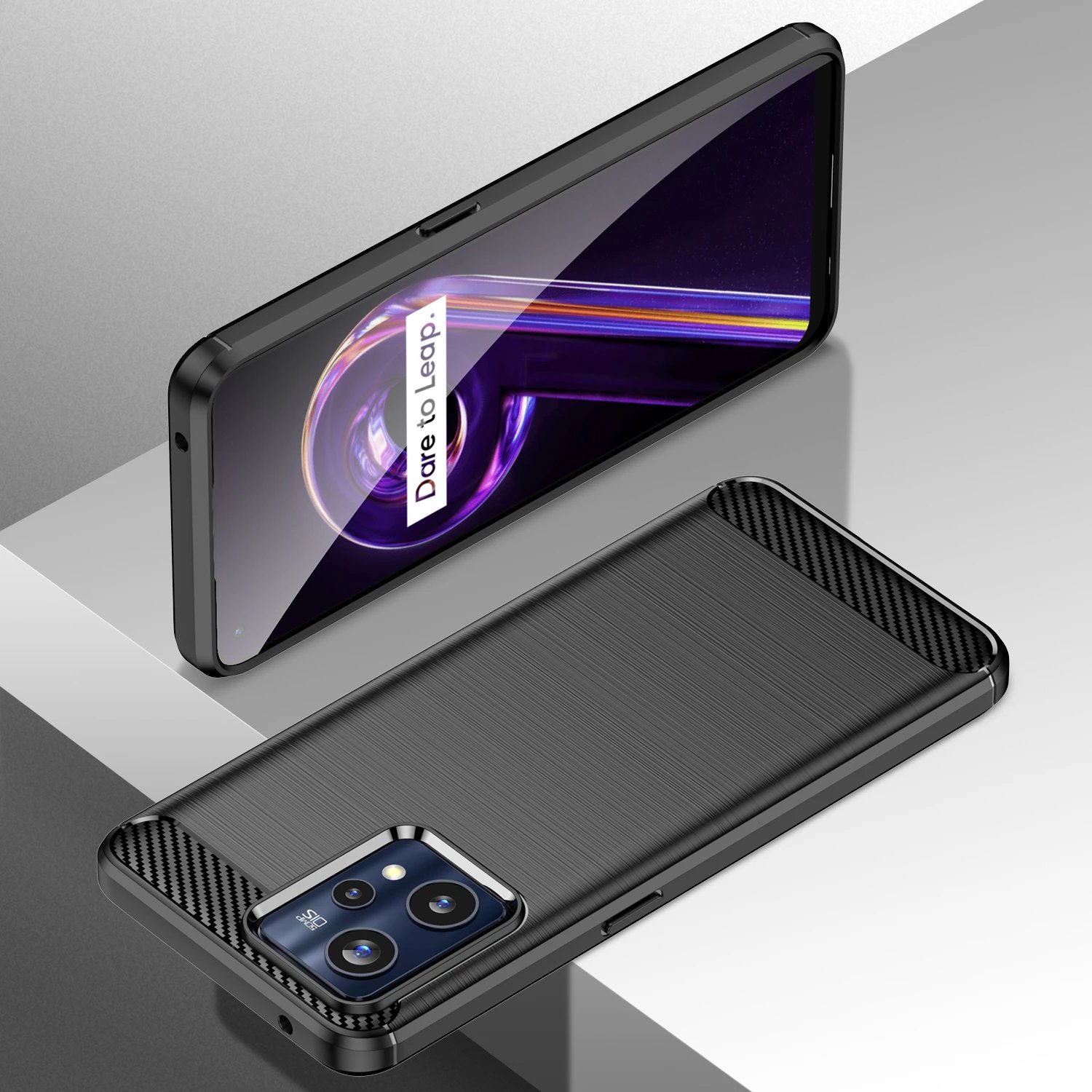 Mbështjellës Hurtel Carbon Case për Realme 9 Pro+, i zi