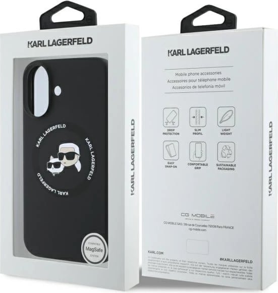 Mbështjellës Karl Lagerfeld KLHMP16SSKCHTCK për iPhone 16 6.1", silikon, MagSafe, zi