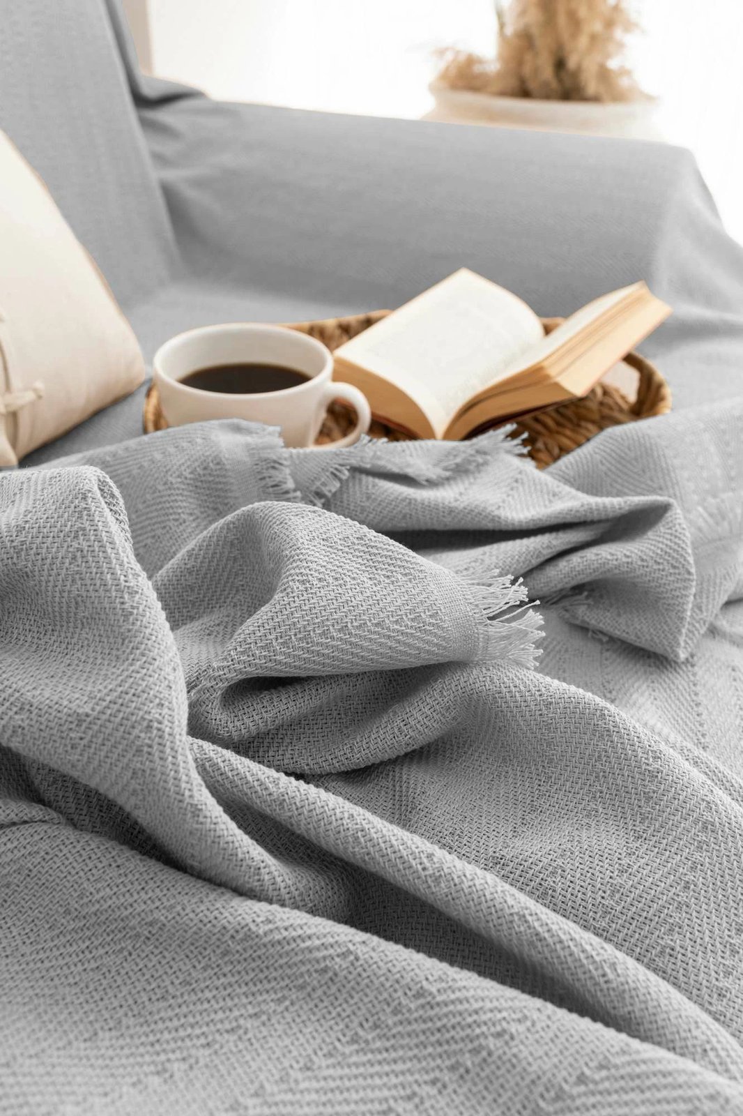 Mbulesë divani L'essentiel, gri e çelët, 180x300cm