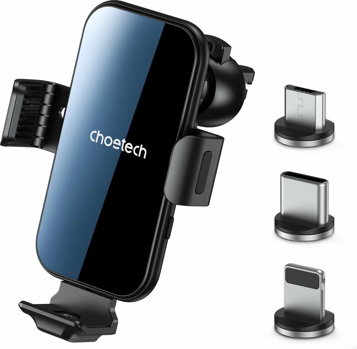 Mbajtës me karikues wireless Choetech T201-F për veturë, me koka magnetike, Zi