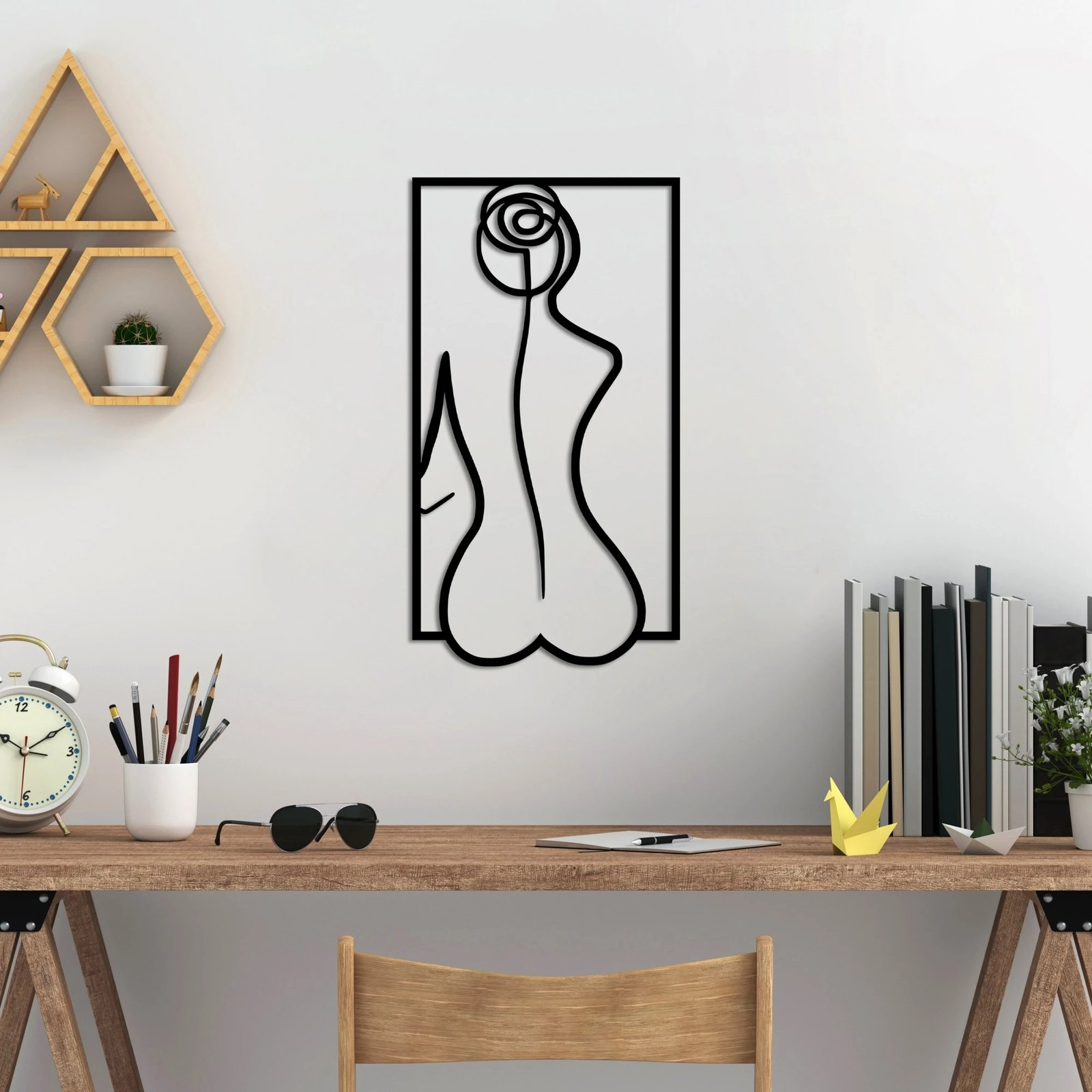 Aksesor dekorativ metalik për mur, siluetë trëndafili, Wallity, M