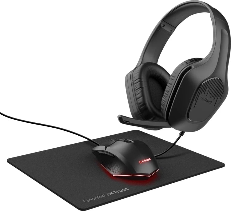 Set Gaming Kufje, Mauspad, Maus Trust, të zeza