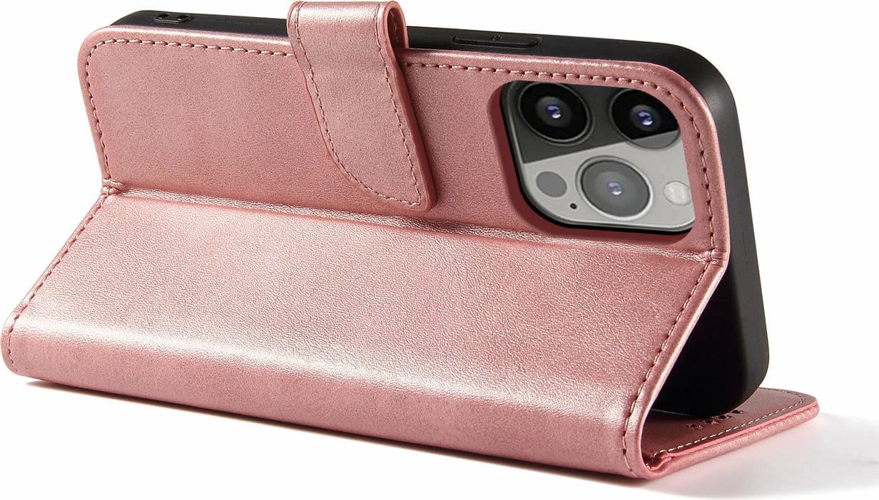Mbështjellës Hurtel Magnet Case për iPhone 15 Pro, me portofol dhe mbajtëse, Rozë