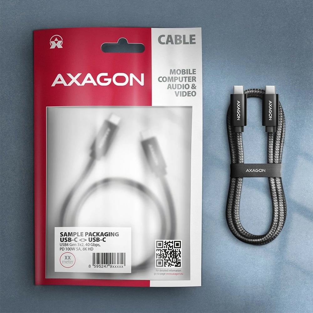 Kabllo USB-C AXAGON BUCM432-CM10AB, USB4 Gen 3x2, 1m, 100W, 8K, e zezë