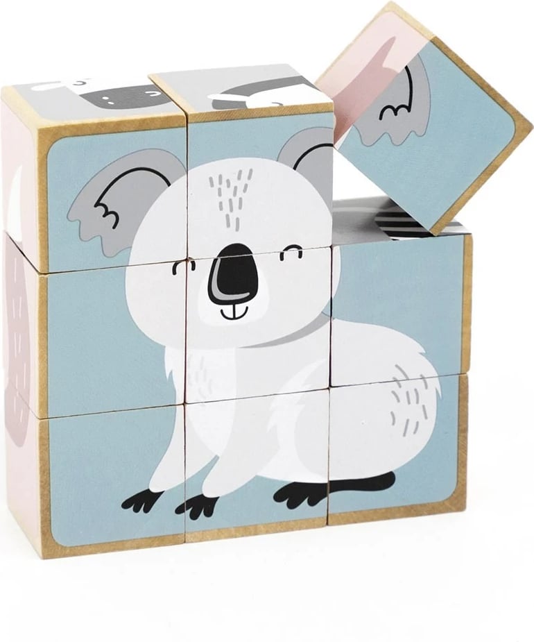 Puzzle me kuba druri, Viga, 9 pjesë kafshë, multingjyrëshe