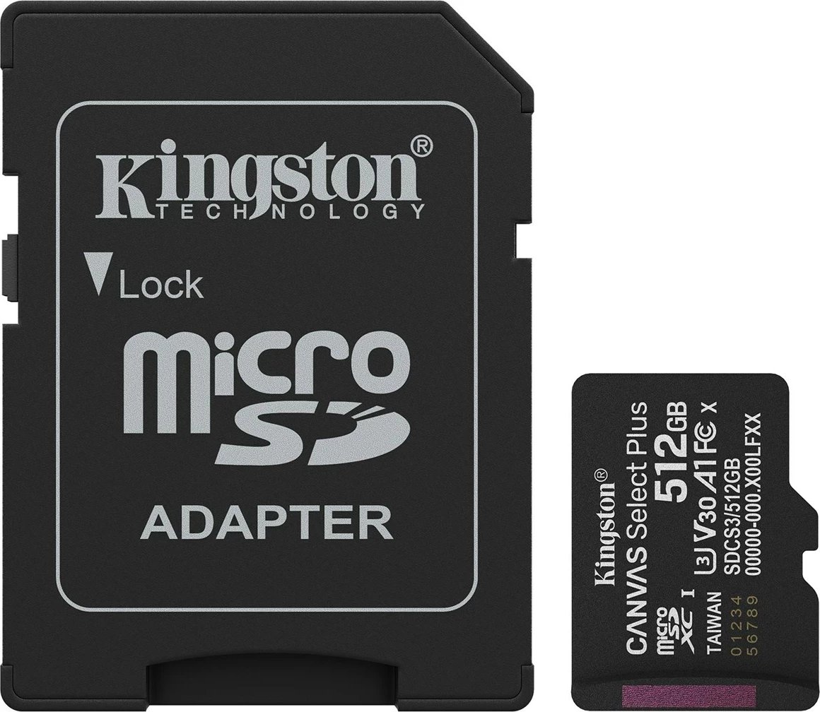 Kartelë memorie microSDXC Kingston Canvas Select Plus Gen3 512GB me adapter, e zezë