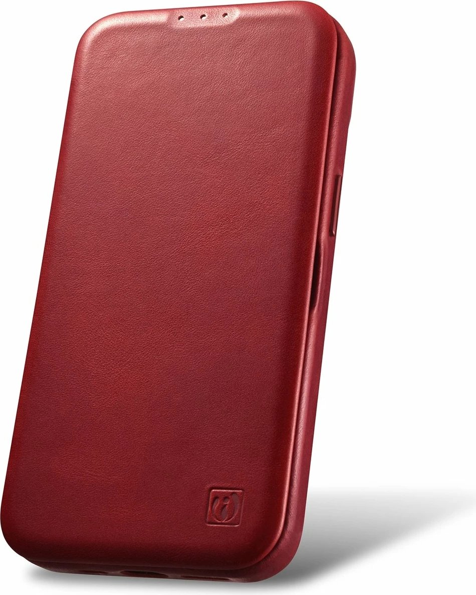 Mbështjellës iCarer Oil Wax Premium Leather Folio për iPhone 14 Plus, MagSafe, Kuq