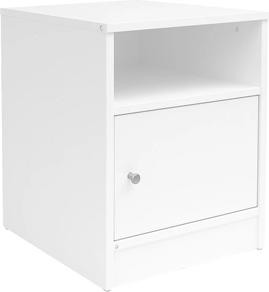 Komodinë anës krevati Foly, me dollap, ngjyrë e bardhë, 40x40x50cm