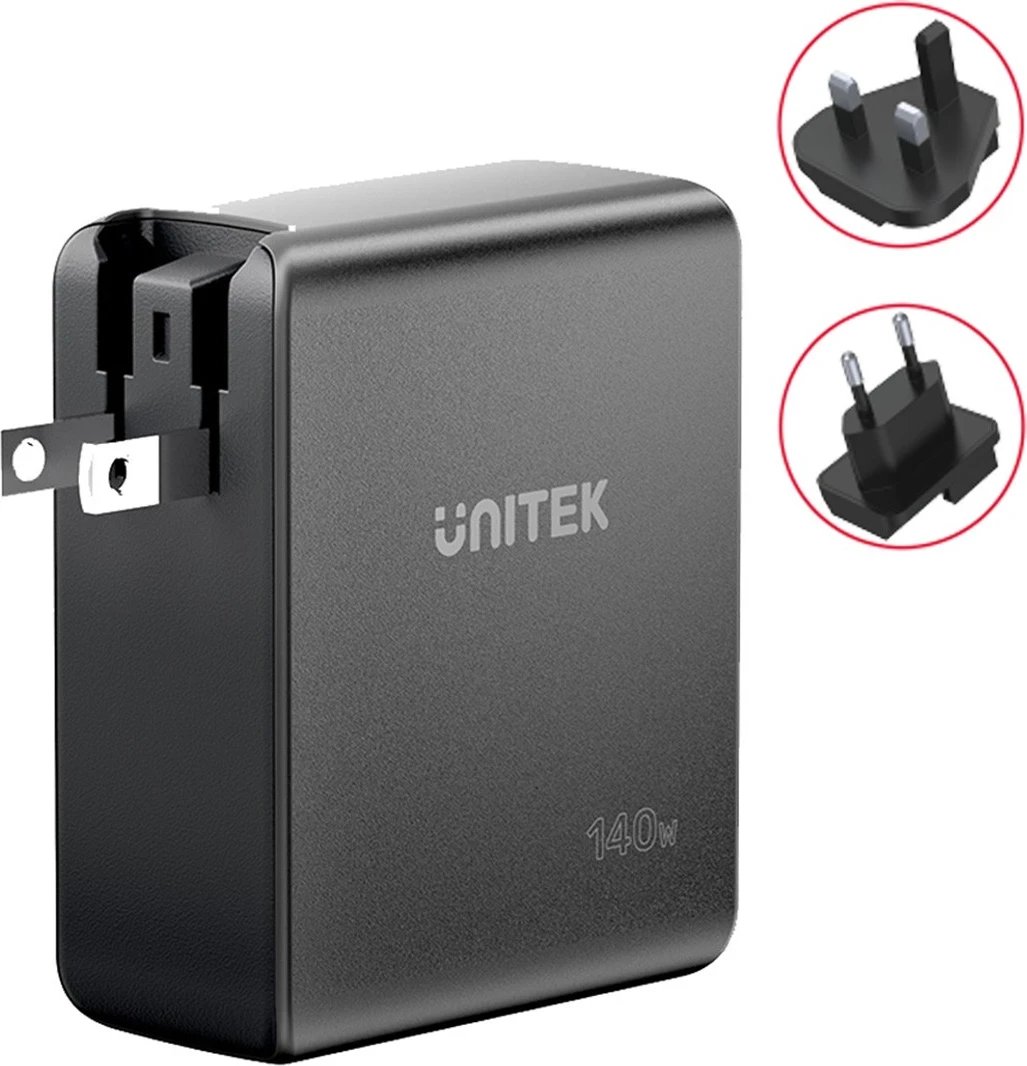 Karikues Unitek GaN me 3 porta, 140W, ngjyrë e zezë