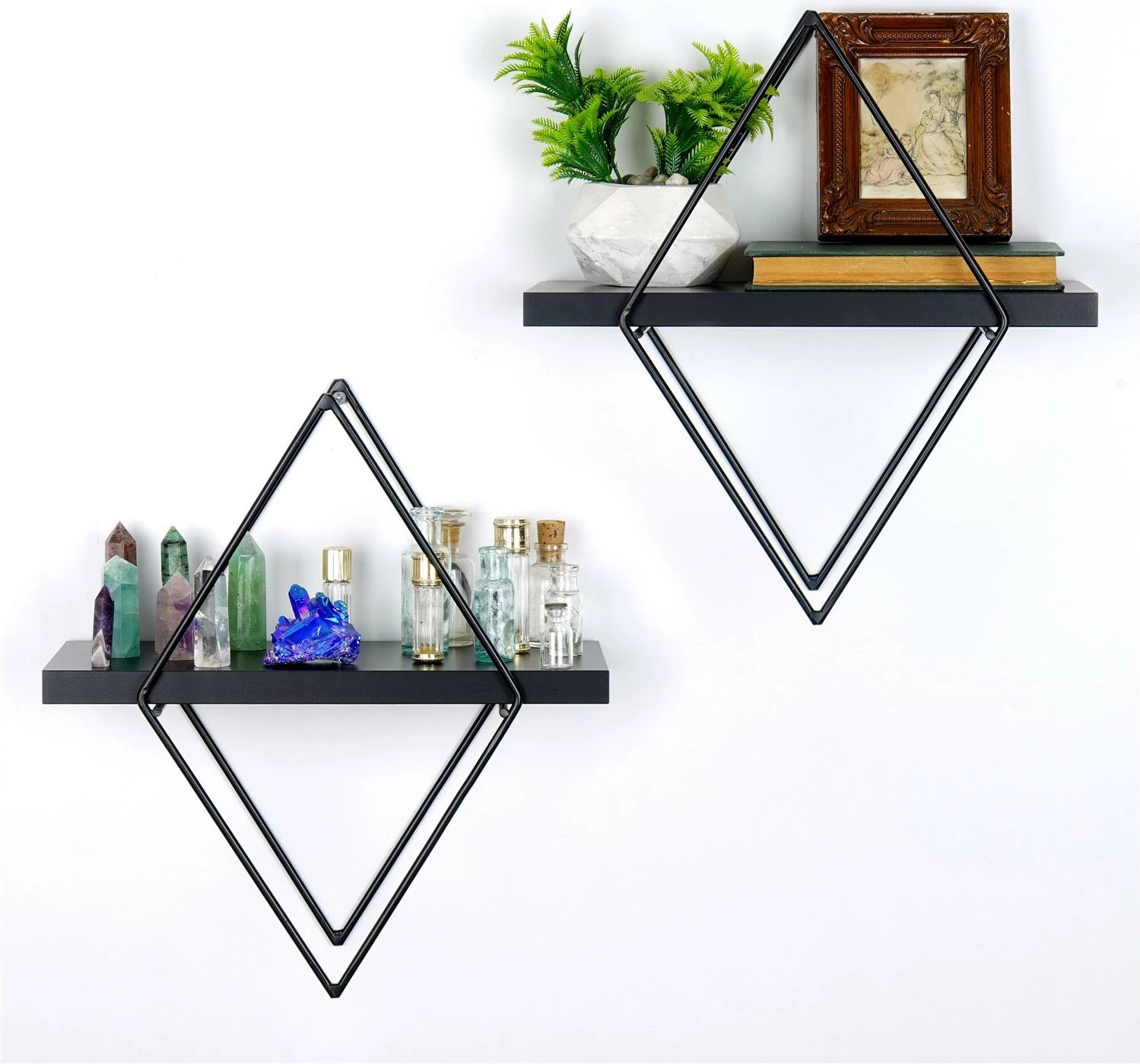 Raft dekorativ metalik për mur, Hanah Home, Wr058, 2 copë, ngjyrë e zezë